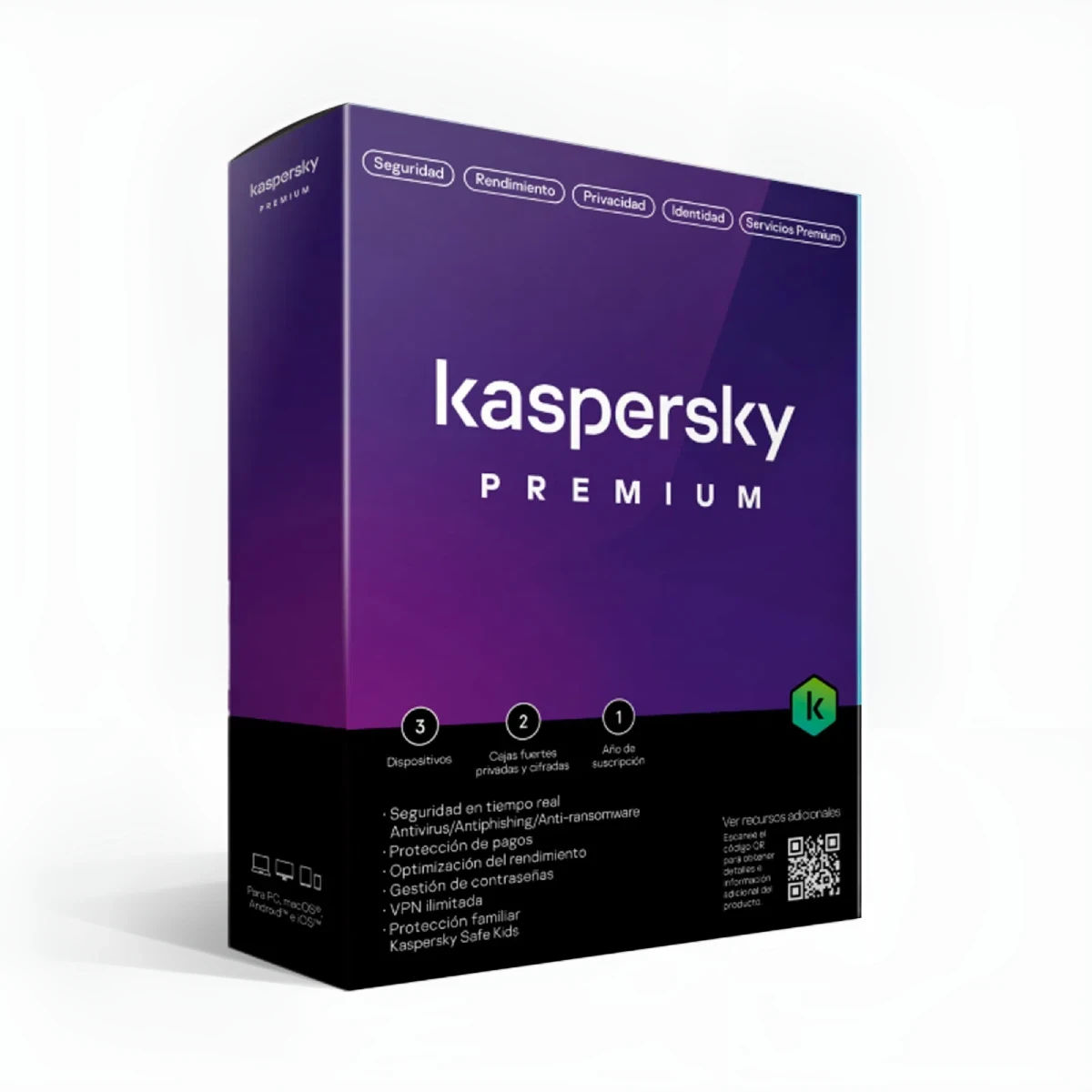 LICENCIA SOFTWARE KASPERSKY PREMIUM 3 DISPOSITIVOS 1 AÑO SOPORTE